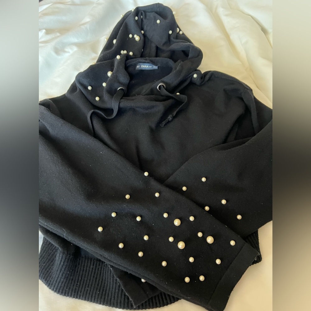Zara Knit Black hoodie with pearl detailing